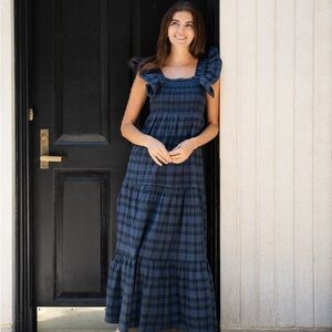 BLACKWATCH TARTAN FLUTTER STRAP SMOCKED MIDI